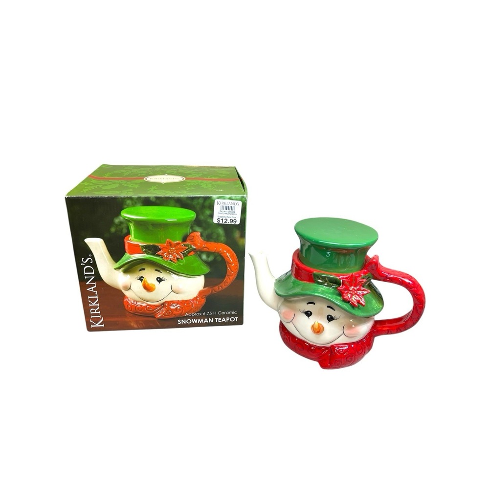Snowman Teapot Kirklands Potter Glazed Pottery Christmas Winter‎ Teapot New